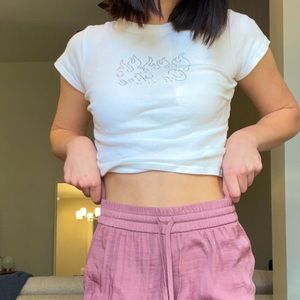 Adorable y2k 2000s Brandy Melville JohnGalt rhinestoned “On Fire” baby tee 👼🏻